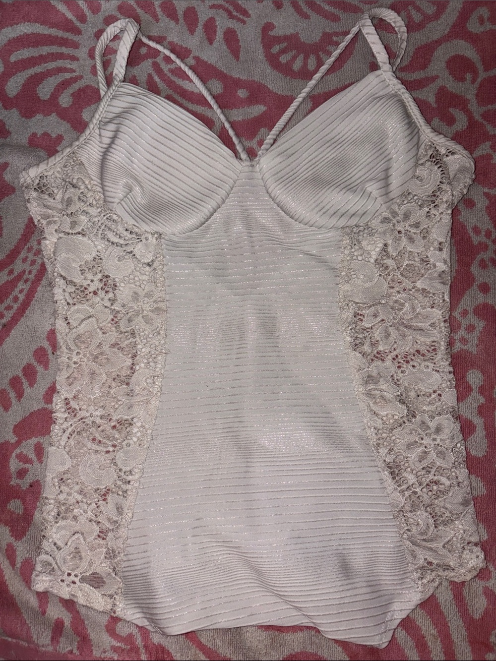 Lace-Panel Shimmer Cami Bodysuit - Cream